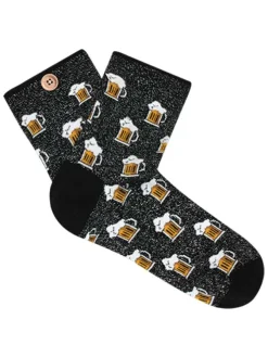 Chaussettes en coton anthracite imprimées coupe haute avec pinte de bière