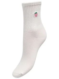 Chaussettes en coton mélangé blanches unies avec fraise brodée