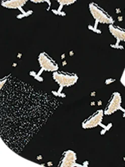 Chaussettes en coton noir imprimées coupe haute avec des verres de Martini
