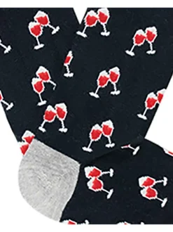 Chaussettes en coton nuit imprimées avec une coupe haute et des verres de vin