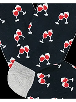 Chaussettes en coton nuit imprimées avec une coupe haute et des verres de vin