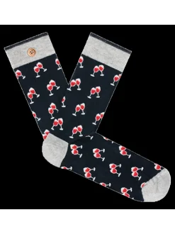 Chaussettes en coton nuit imprimées avec une coupe haute et des verres de vin