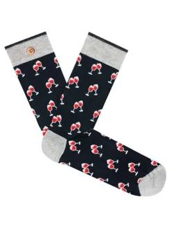 Chaussettes en coton nuit imprimées avec une coupe haute et des verres de vin