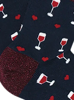 Chaussettes en coton nuit imprimées coupe haute avec des verres de vin
