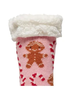 Chaussettes fourrées mi-hautes roses à motifs pains d'épice et sucres d'orge