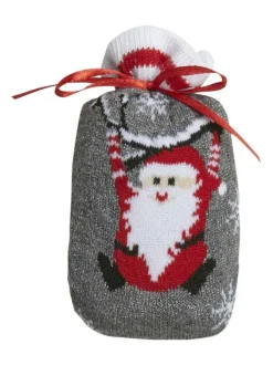 Chaussettes grises imprimées sur le thème hivernal et avec une coupe haute