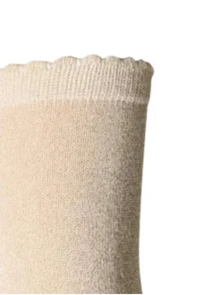 Chaussettes hautes beige unies avec découpe de vague sur le haut en lurex