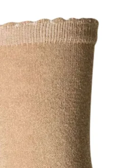 Chaussettes hautes beige unies en lurex avec découpe de vague sur le haut