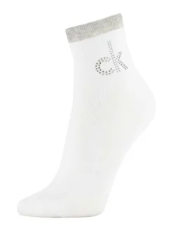 Chaussettes hautes blanches unies avec une coupe mi-haute et strass
