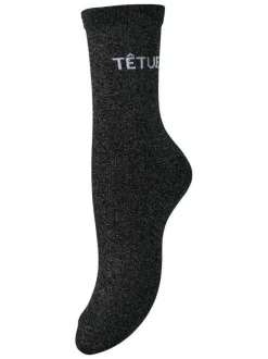 Chaussettes hautes bleues avec texte imprimé et du fil lurex