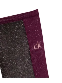 Chaussettes hautes bordeaux bicolores avec lurex et monogramme