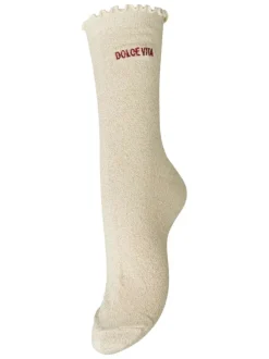 Chaussettes hautes écrues à imprimé pourvues de fils lurex dorés