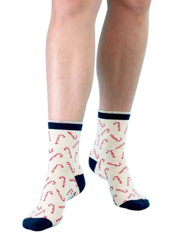 Chaussettes hautes en coton biologique mélangé beige à motif sucre de canne