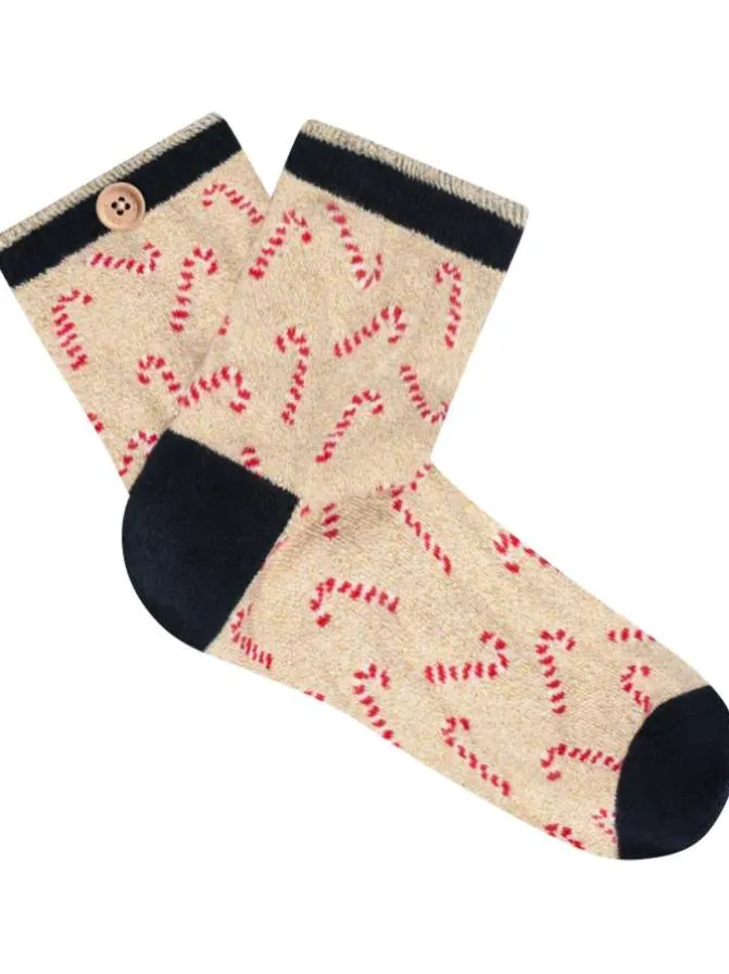 Chaussettes hautes en coton biologique mélangé beige à motif sucre de canne