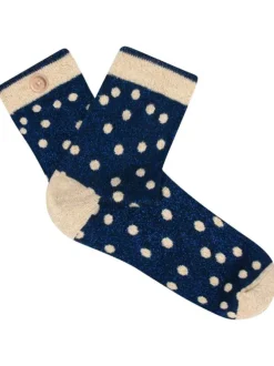 Chaussettes hautes en coton biologique mélangé bleues à pois beige en lurex