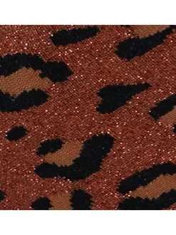 Chaussettes hautes en coton biologique mélangé bordeaux à motif léopard en lurex