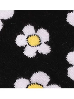 Chaussettes hautes en coton biologique mélangé noires à motif pâquerettes