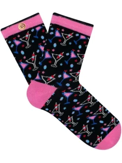Chaussettes hautes en coton biologique mélangé noires à motifs cocktails