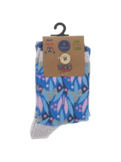 Chaussettes hautes en coton mélangé bleues fleuries et avec détails en lurex