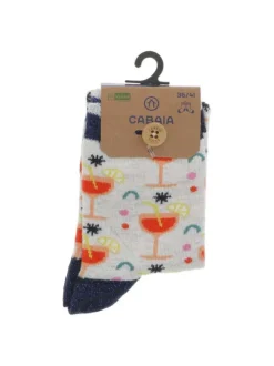 Chaussettes hautes en coton mélangé grises all-over cocktails et avec un bouton