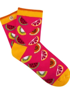 Chaussettes hautes fuschia fantaisie avec une coupe mi-haute et un motif pastèque