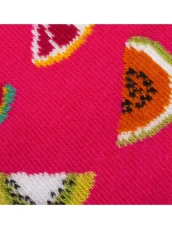 Chaussettes hautes fuschia fantaisie avec une coupe mi-haute et un motif pastèque