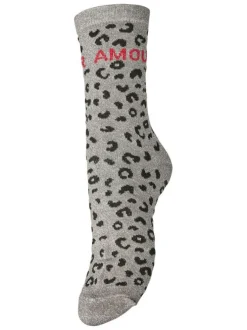 Chaussettes hautes grises à motif animalier pourvues de fils lurex