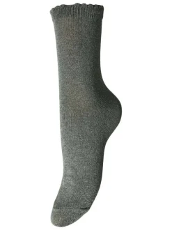 Chaussettes hautes kaki unies avec du fil lurex et bord festonné