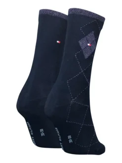 Chaussettes hautes marine à motifs gris et à petit logo brodé sur le côté