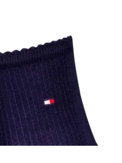 Chaussettes hautes marine unies avec une coupe mi-haute et dentelées