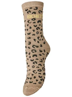 Chaussettes hautes marron avec imprimés animaliers et écriture cousue