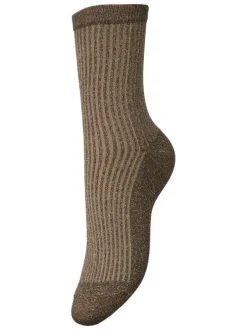 Chaussettes hautes marron et taupe unies avec du fil lurex