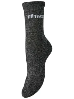 Chaussettes hautes noires avec texte imprimé et du fil lurex