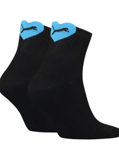 Chaussettes hautes noires avec un coeur à l'arrière brodé en bleu