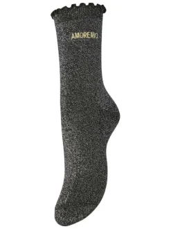 Chaussettes hautes noires à imprimé pourvues de fils lurex