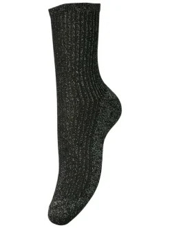 Chaussettes hautes noires unies avec du fil lurex et maille tricotée