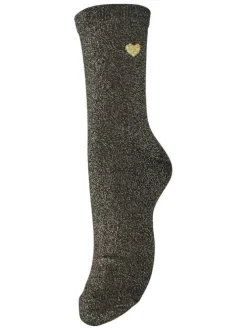 Chaussettes hautes noires unies pourvues de fils lurex dorés