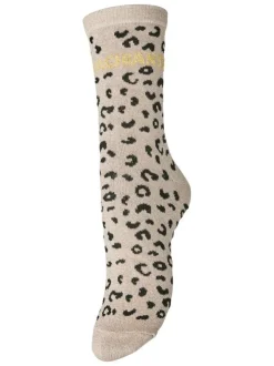 Chaussettes hautes taupe à motif animalier pourvues de fils lurex