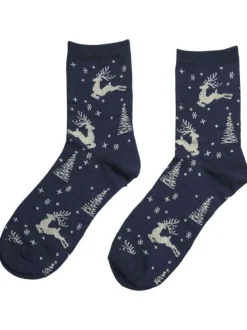 Chaussettes marine imprimées sur le thème hivernal et avec une coupe haute