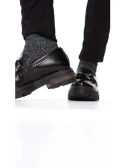 Chaussettes noires brillantes festonnées pour femme