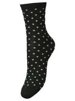 Chaussettes noires à pois blanc avec une coupe haute en partie en coton