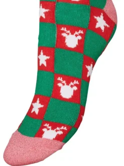 Chaussettes vertes, rouges et roses avec un damier et une coupe haute