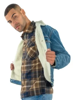 Chemise bûcheron tricolore avec une coupe droite et un col français