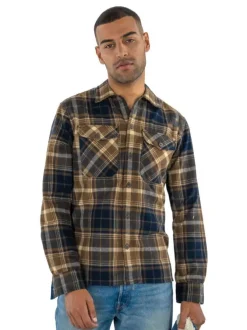 Chemise bûcheron tricolore avec une coupe droite et un col français