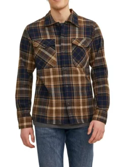 Chemise bûcheron tricolore avec une coupe droite et un col français