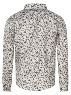 Chemise beige avec des imprimés une coupe droite et un col boutonné