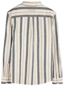 Chemise beige et grise en lin et coton ornée d'un motif à rayures