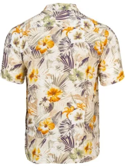 Chemise beige fantaisie coupe regular fit col cubain et manches courtes