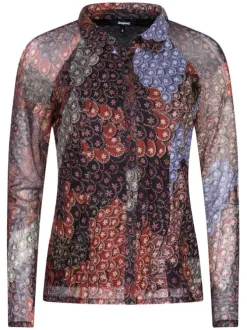 Chemise black en voile imprimée coupe droite col italien