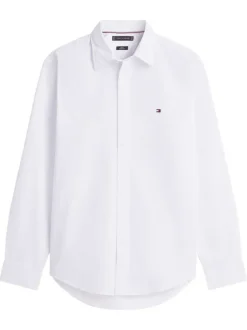 Chemise blanche en coton à coupe droite pourvue d'un col à revers